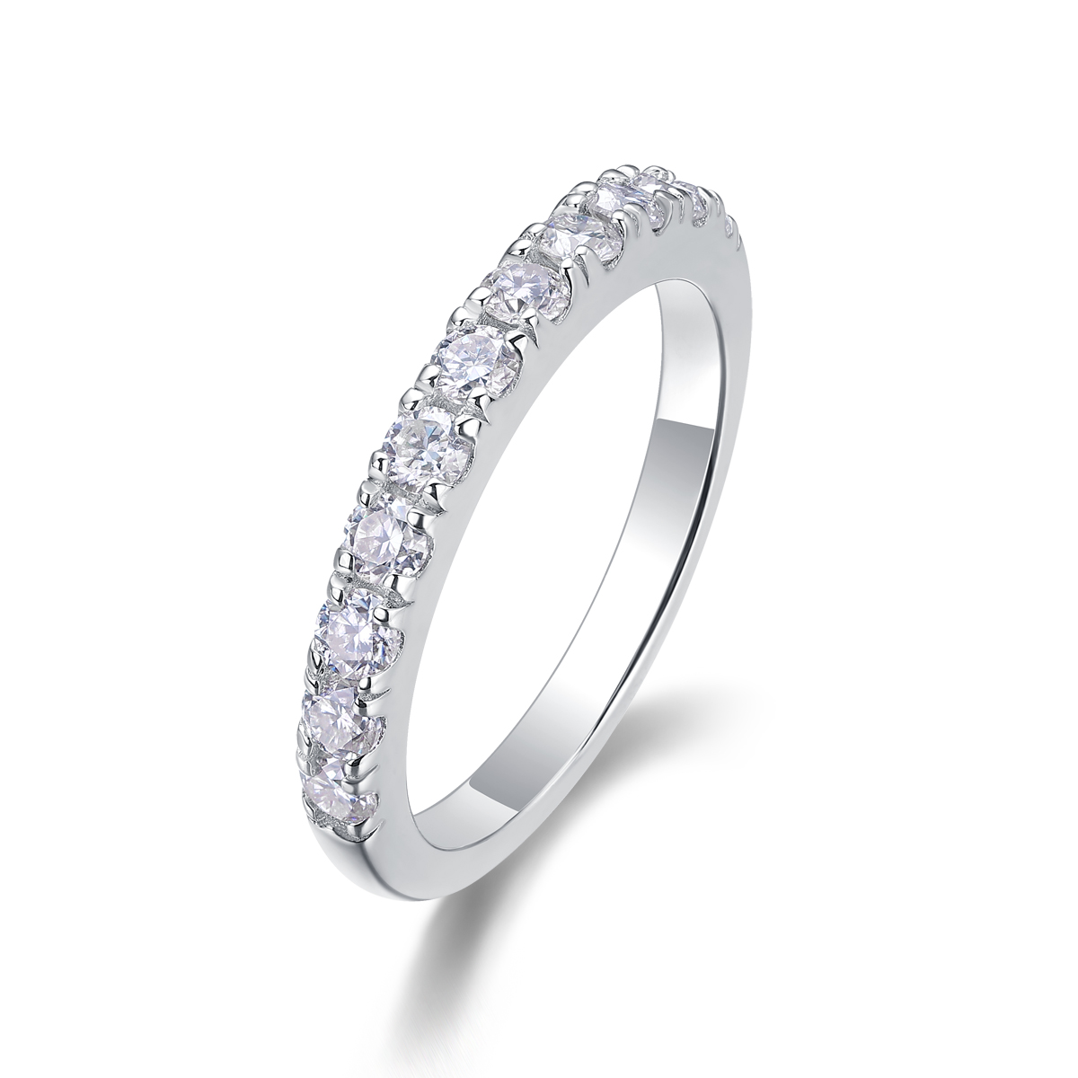S925 Silver 2.6g Platinum Plated Moissanite Ring, 3.0mm 8pcs D VVS1 Half Eternity Band, GRA Certified US 5-9 photo 1