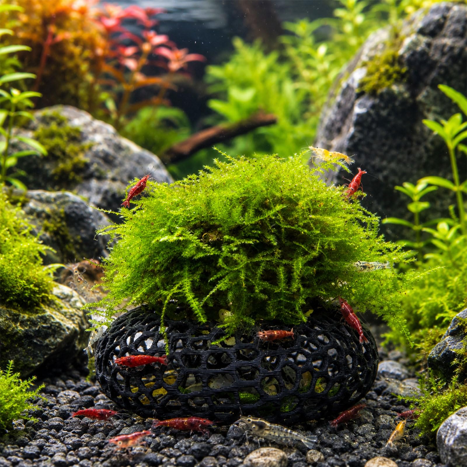 Shrimp Cave For Moss & Plants, 2-Pack Aquarium Hide For Neocaridina, Cherry &  Shrimp, Aquascape Decor For Ferns & Anubias, Black photo 2