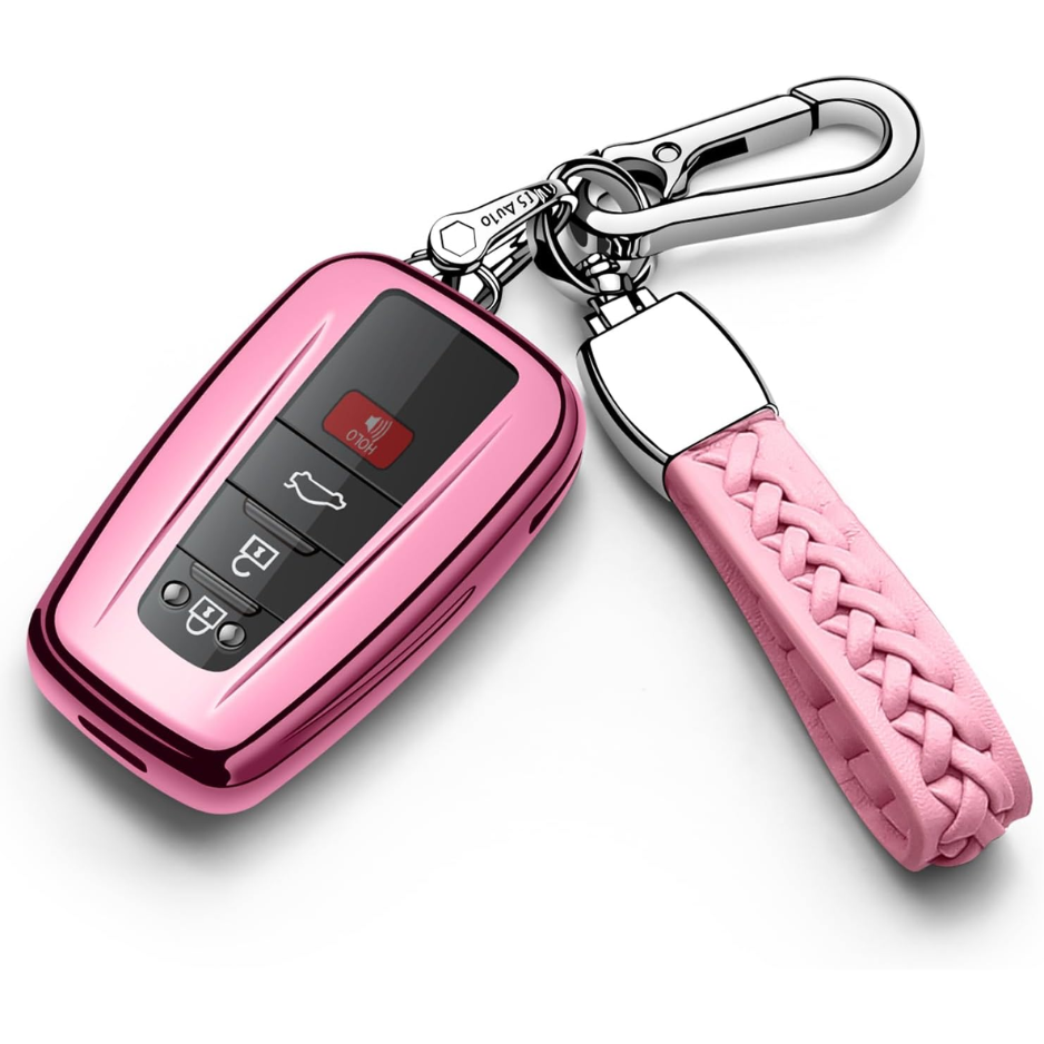 Pink TPU Key Fob Cover With Keychain, Soft Key Shell Case For Toyota RAV4, Highlander, Corolla, Prius, Camry And Avalon photo 1