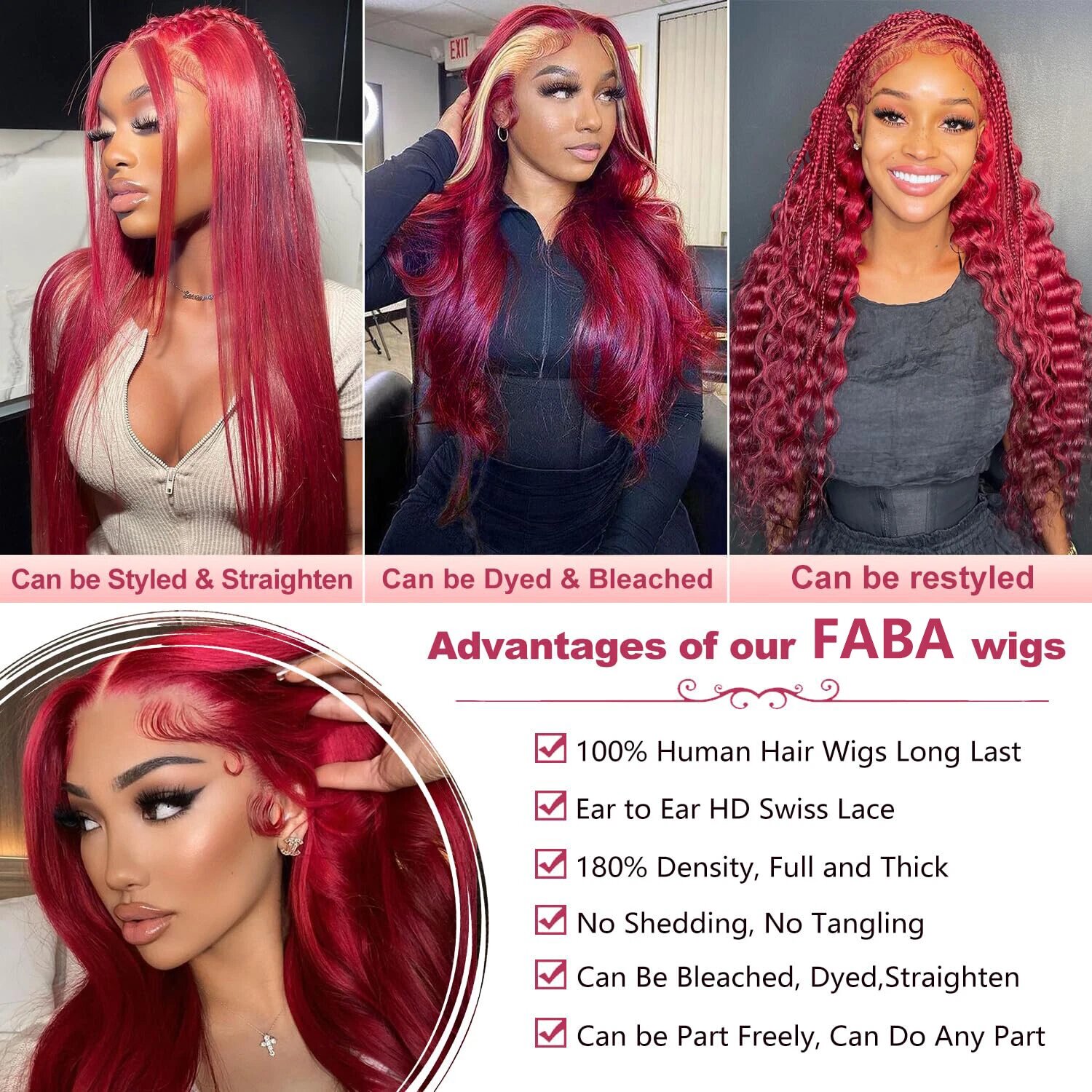 13x6 Lace Front Human Hair Wig Burgundy Red Body Wave, Density, 22 Inches photo 3