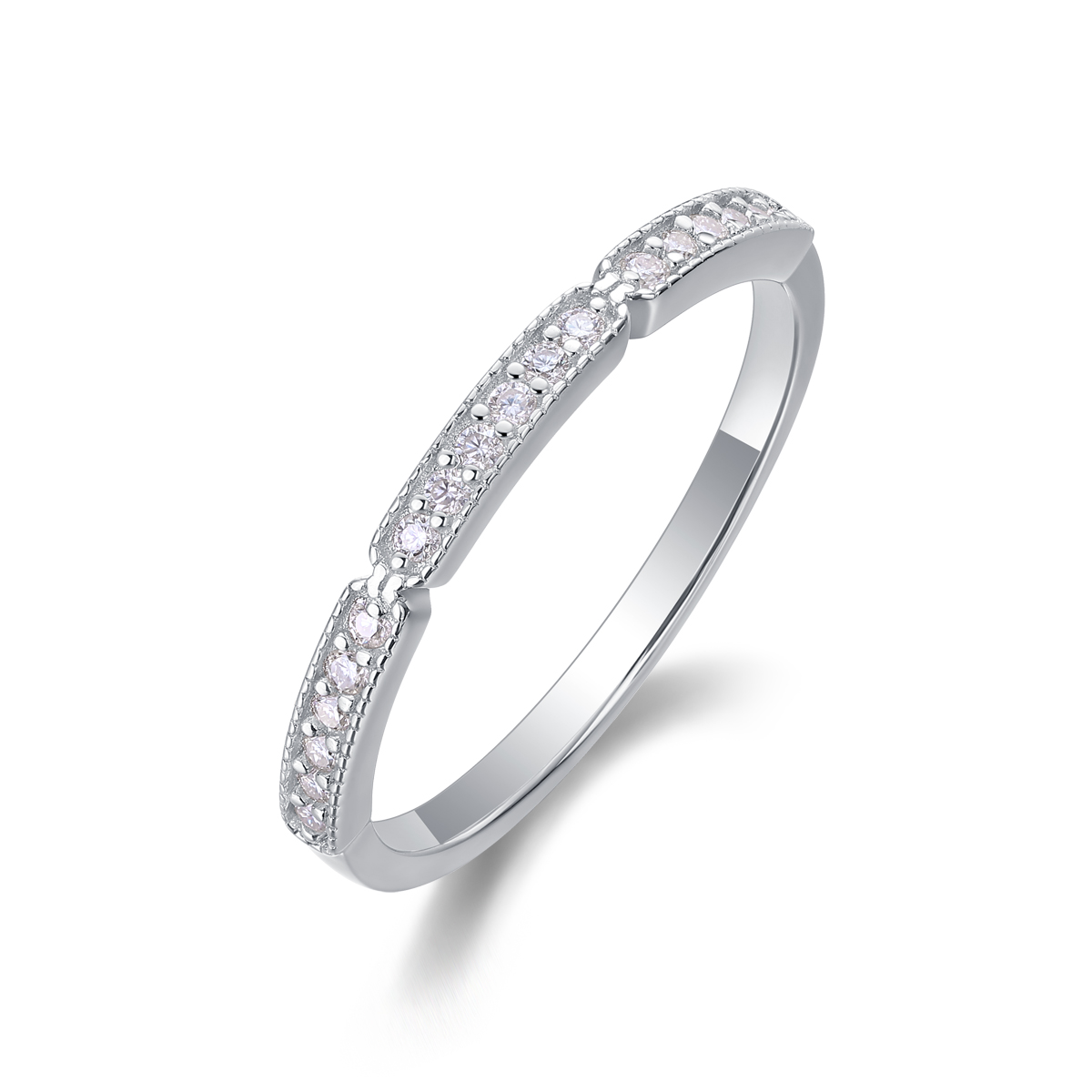 S925 Silver 3.4g Platinum Plated Moissanite Ring, 2.0mm 30pcs D VVS1 Micro Pave Band, GRA Certified US 5-9 photo 1