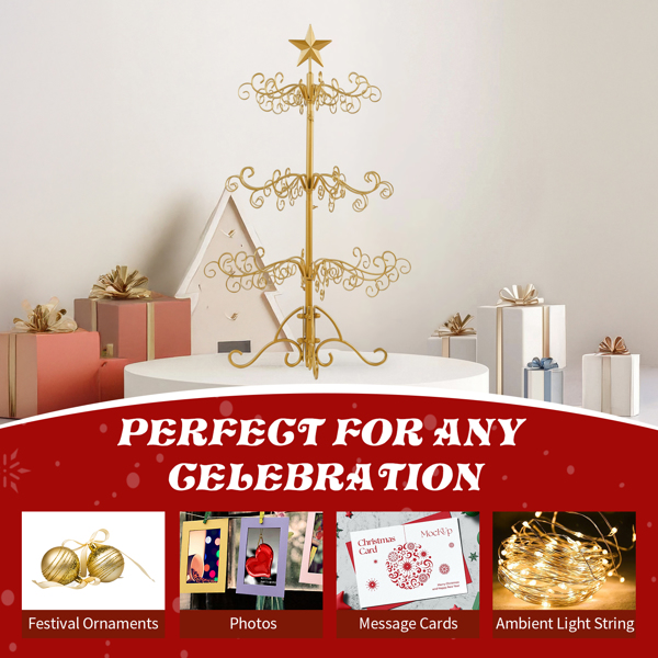 3ft Wrought Iron Christmas Tree, Metal Ornament Display Tree Stand For For Holiday Party Home Decor, Indoor & Outdoor Decor Hanger, Gold photo 6