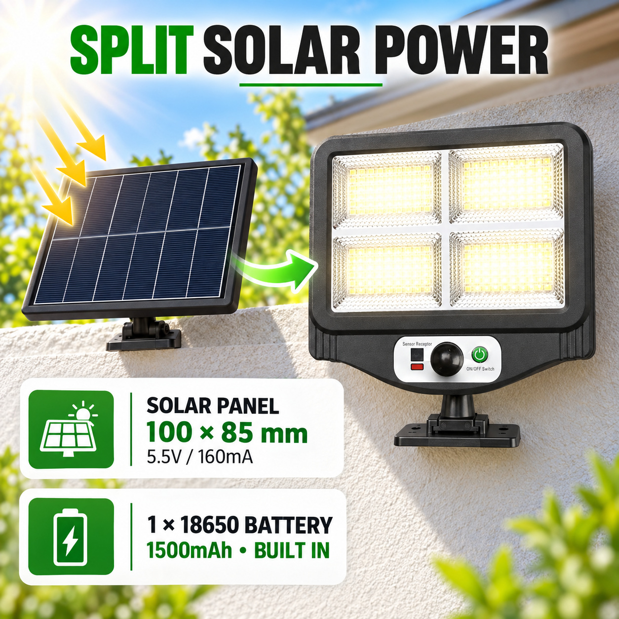 Solar Powered Rechargeable Motion Sensor LED Work Light 1500mAh For Auto W780 4 Street Remote photo 3