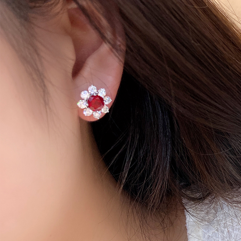 S925 Silver 4.1g Flower Lab-Created Gemstone Earrings, 6.5mm Ruby Sapphire Paraiba Spinel photo 8