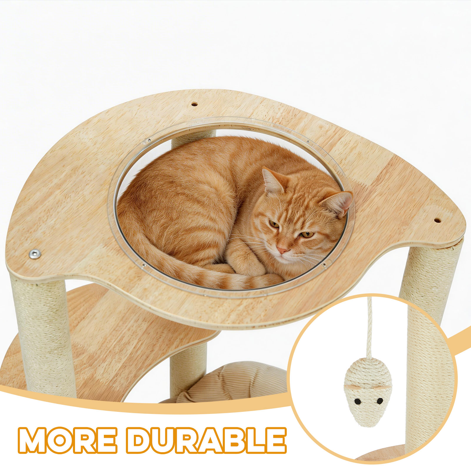 Modern Heavy-Duty No-Drill 4-Tier Solid Wood Cat Tree- 45.7in Multi-Cat Tower With Cozy Bed, Capsule & Extra Wide Perch photo 2