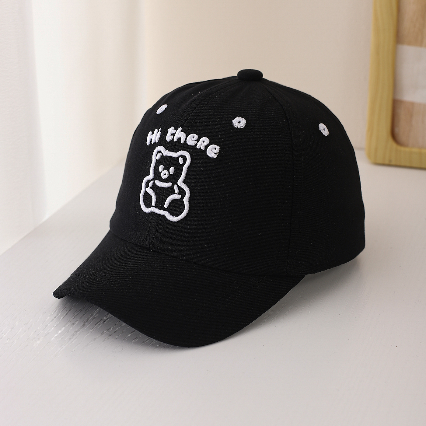 Children's Single-color Cartoon Teddy Bear Letter Embroidery Adjustable Fashionable And Simple Baseball Cap, Suitable For Traveling And Shopping Outside. photo 1