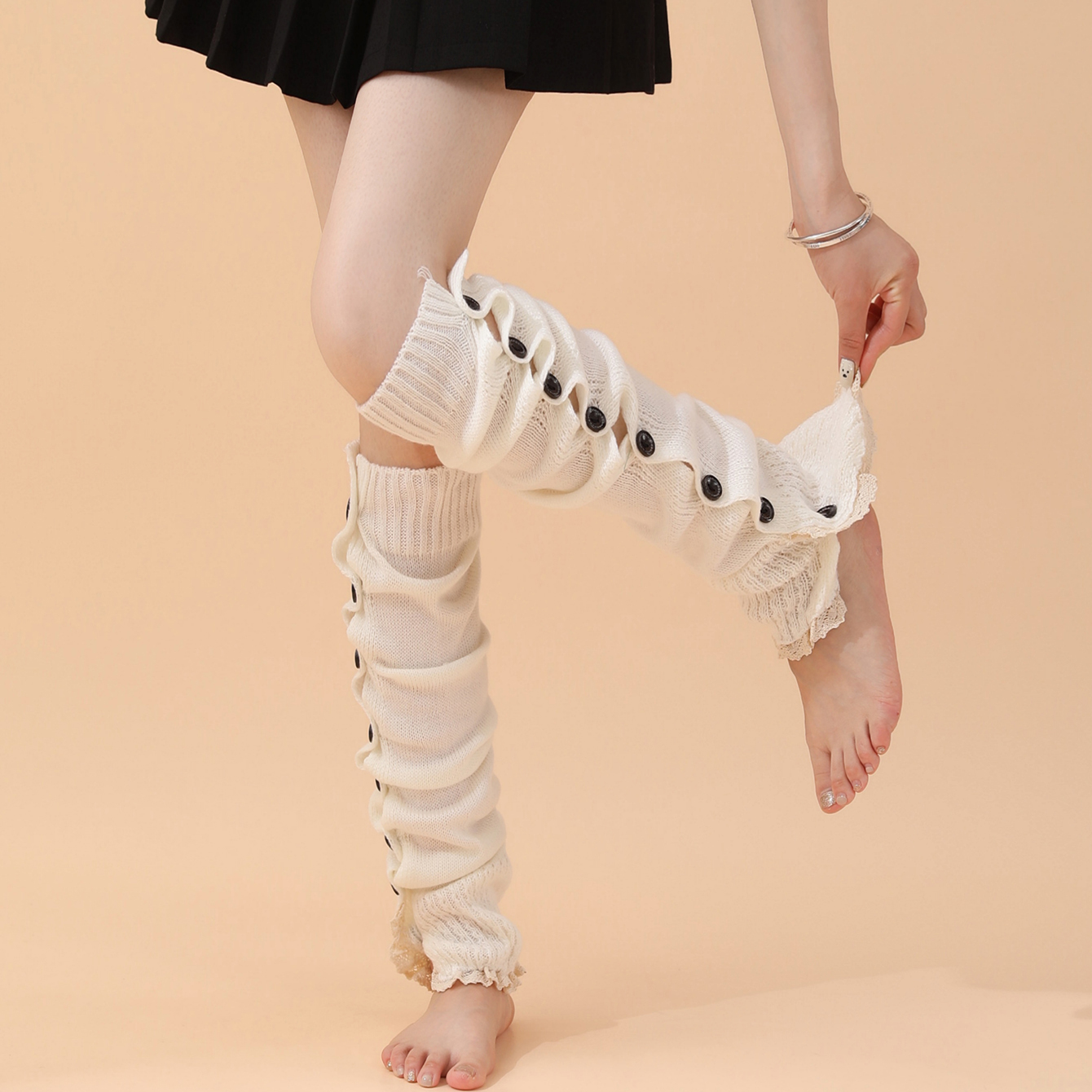 Girls Knitted Leg Warmer Socks Button Design Crochet Knit Boot Covers Fashion Women Lace Cuffs Button Down Socks photo 1