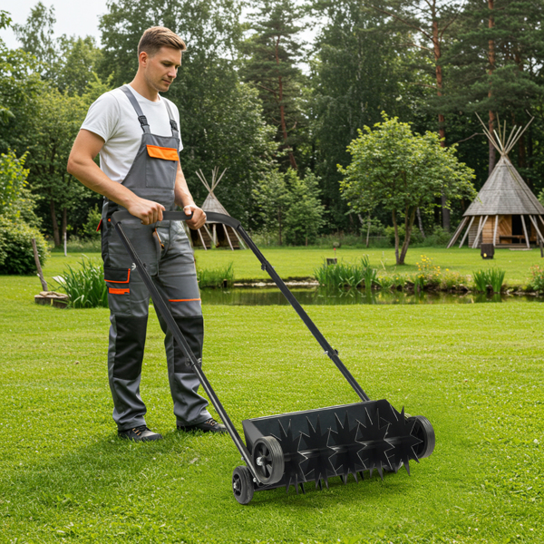 19in Push Spike Aerator, Heavy Duty Rolling Lawn Aerator, Rotary Spike Lawn Aerator, Manual Aeration Equipment With U-shaped Handle, For Lawn Garden Yard Grass Aeration photo 6