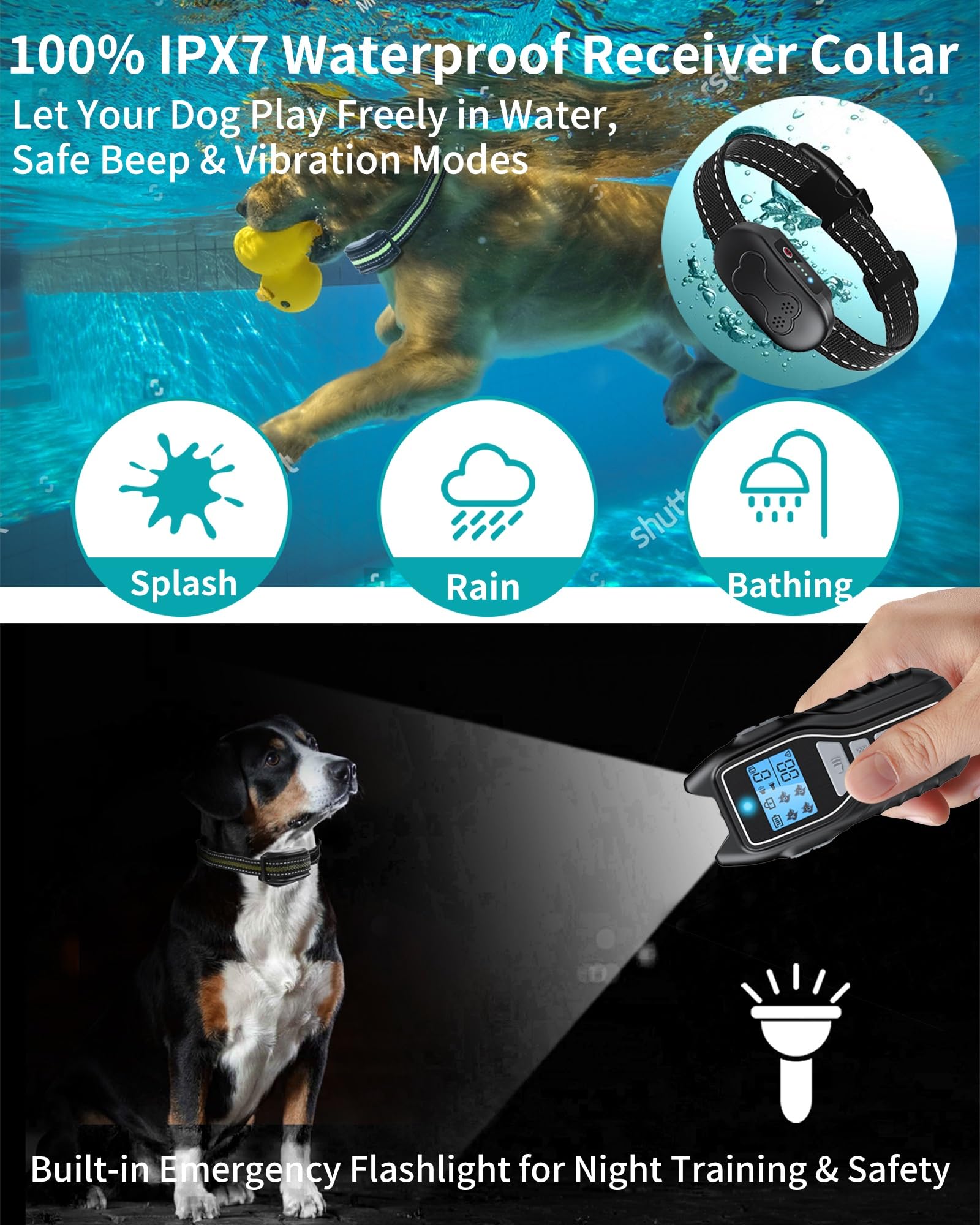 Dog Shock Collar With Remote Control, Waterproof Dog Training Collar Bk 2000FT Range, 4 Training Modes, Security Lock, Rechargeable IPX7 Waterproof Receiver, Fits Small Medium Large Dogs 15-120 Lbs photo 2