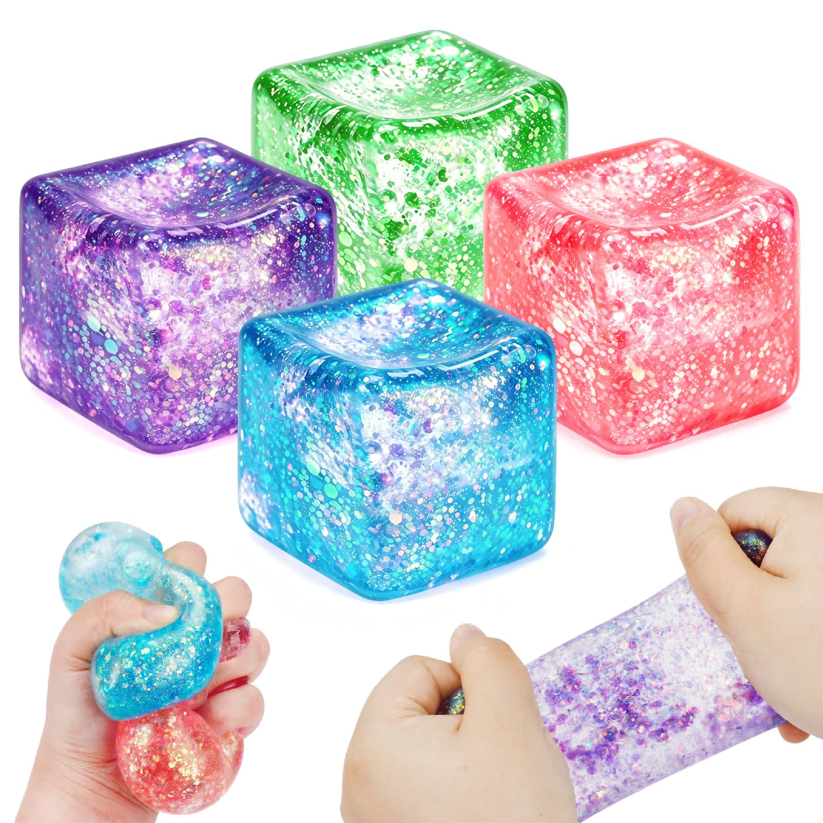 1pc Glitter Cube Squishy Fidget Toys, Slow Rising Squeeze Toy Square Stress Balls For Adults And Kids, Filled With Thick Substance And Glitter, Office Desk Toy For Anxiety Relief photo 1