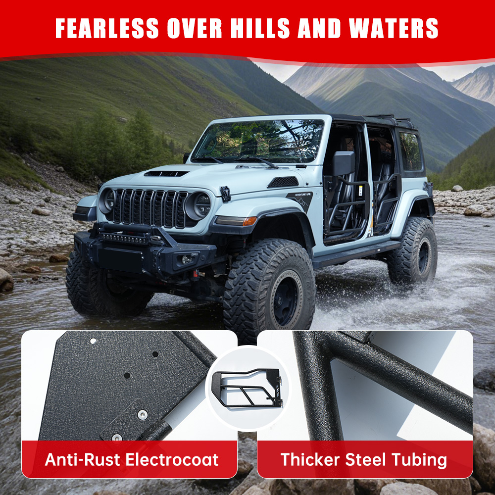 Tube Doors With Side View Mirror For 2018-2025 Je Ep Wrangler JL JLU And Gladiator JT 4-Doors - Includes 4XE 4-piece Set Off Road Summer Trail Adventure photo 5