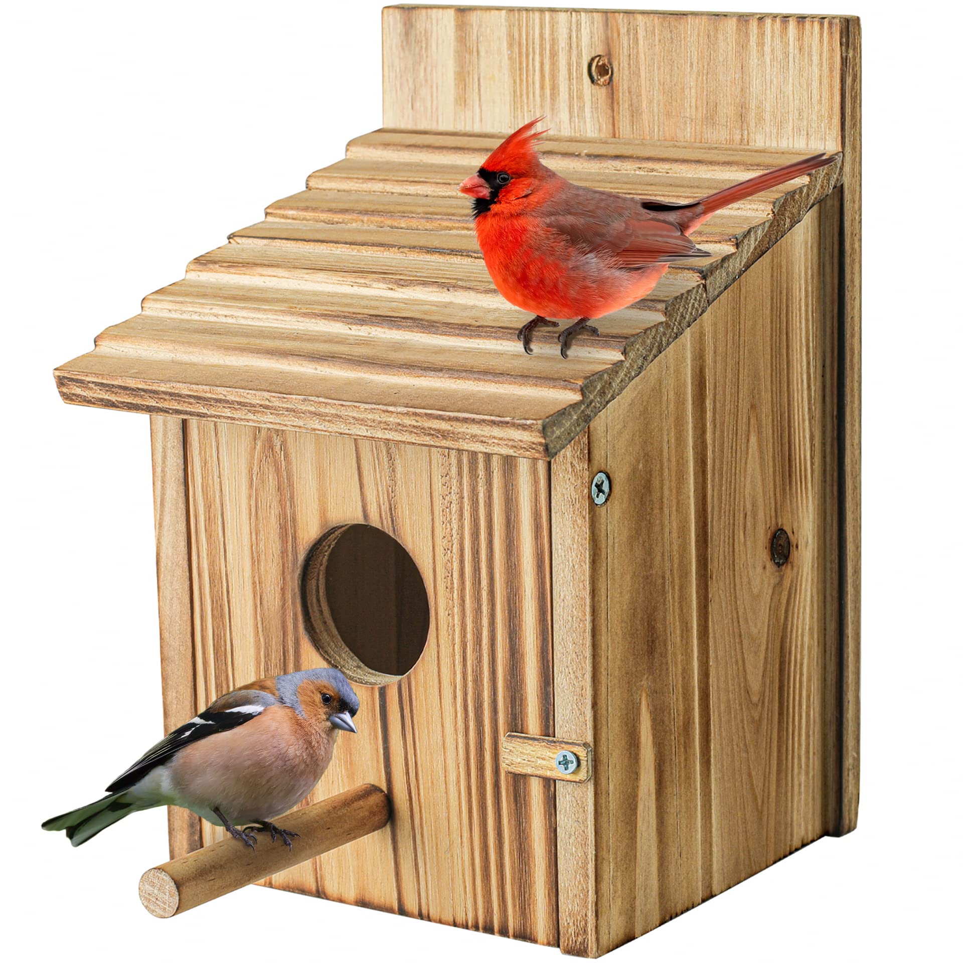 Wooden Bird House For Outside, Hanging Natural Wood Birdhouse With Perch, 1.5in Entrance & Side Clean-Out Door For Bluebirds, Wrens And Finches, Garden Decor photo 1