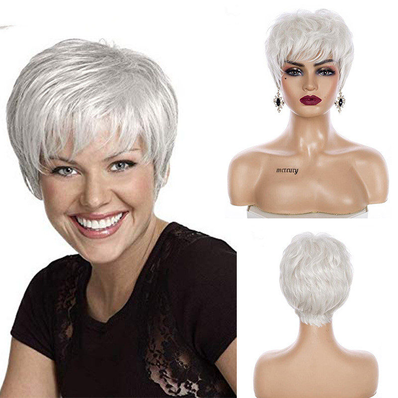 Chemical Fiber High Temperature Silk Pure White Grandma Wig photo 1