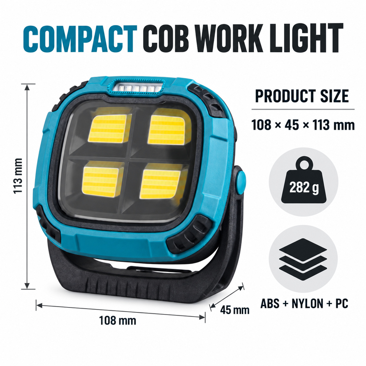 Rechargeable Magnetic Battery Display Type C LED Work Light Base Hanging W894 1 Flood Hook photo 5
