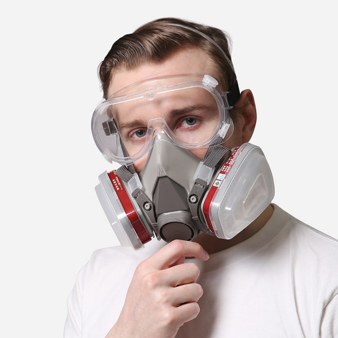 Gray-White Dual-Cartridge Respirator Mask photo 1