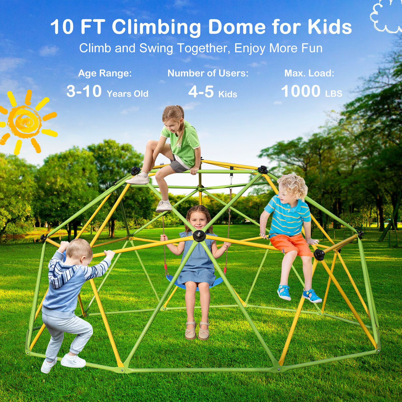 10 Foot Dome Climbing Children's Jungle Gym Suitable For Park Dome Climbers And Swing Amusement Park Equipment, Green photo 5
