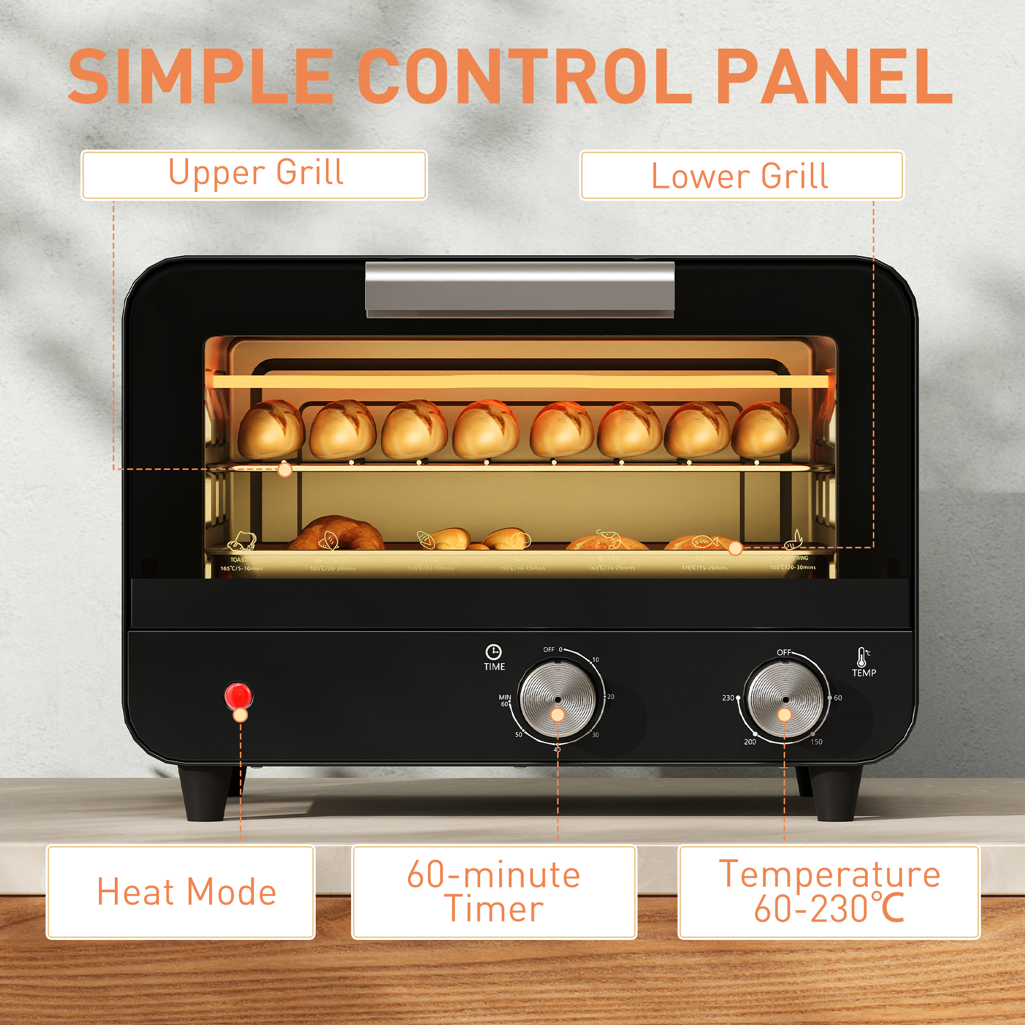 Small Toaster Oven, 12L Multifunction Mini Countertop Oven With Glass Door, Adjustable Temperature And Timer, Black photo 1