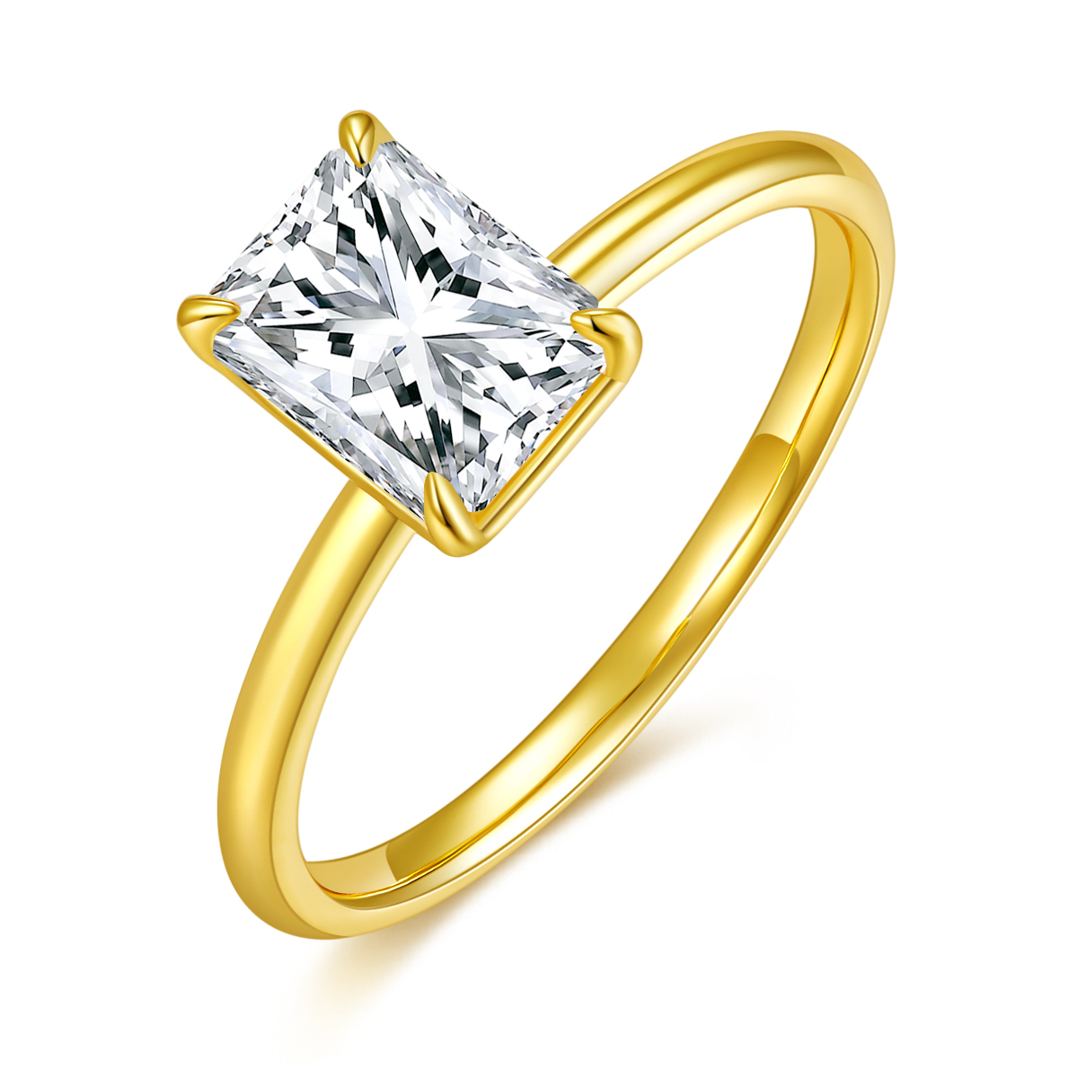 S925 Silver 2.0g Gold Plated 2ct Moissanite Ring, 8x6mm D VVS1 Radiant Cut, GRA Certified US 5-9 photo 1