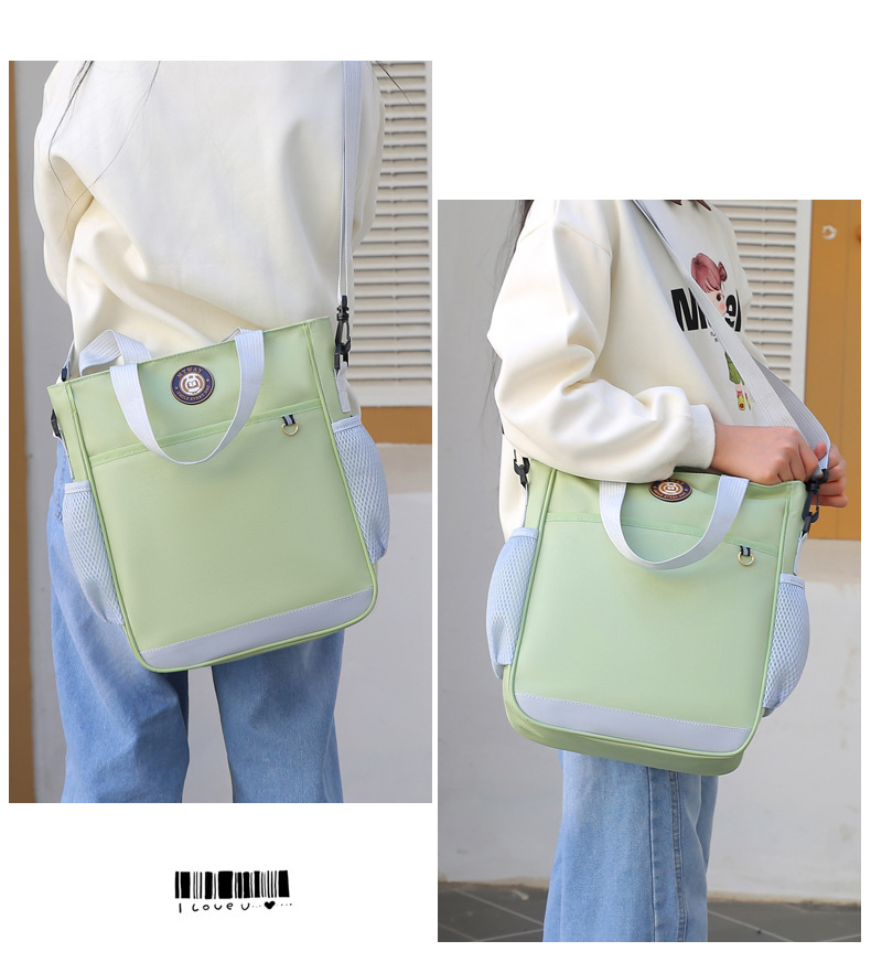 Primary School Printing And Tutoring Bag, Oxford Cloth Tote Bag, Children's One Shoulder Hand-held Printing Logo Tutoring Art File Bag - Light Green photo 3