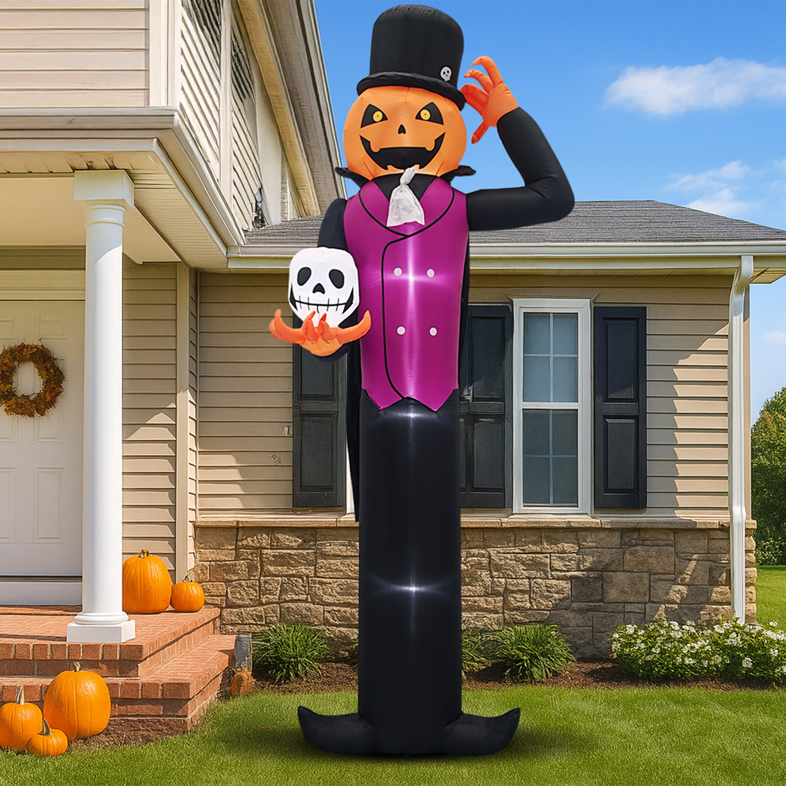 12ft Cape Pumpkin Man 5 White LED Lights Halloween Inflatable Decoration 12V photo 1