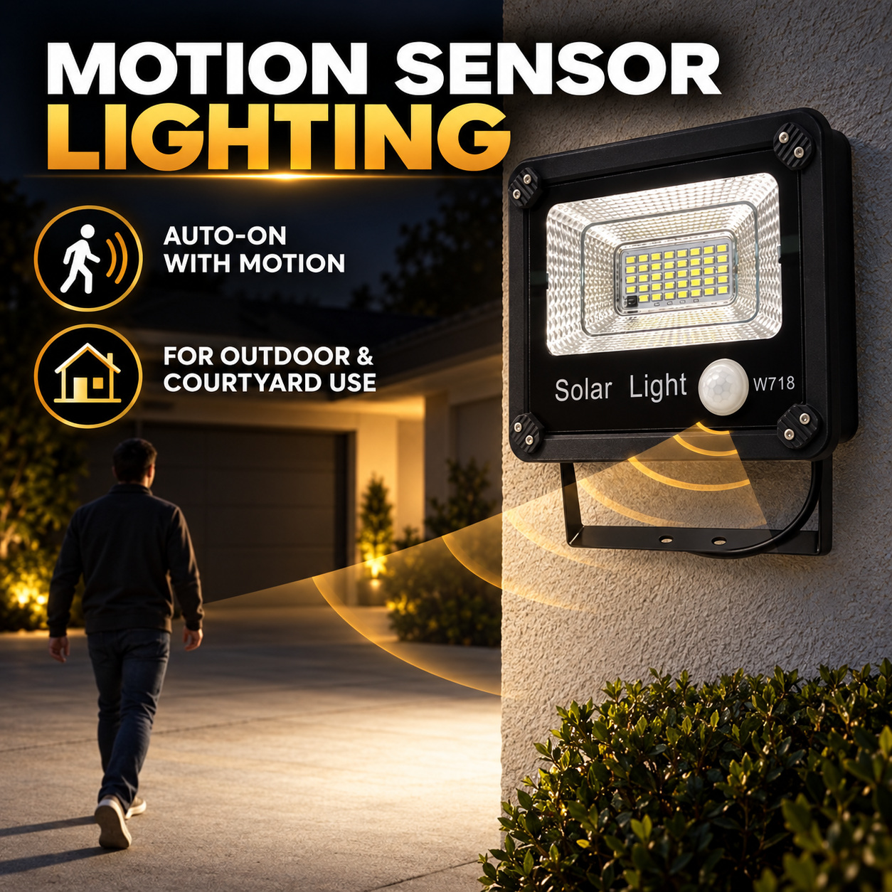 Solar Powered Motion Sensor LED Work Light 50W 5000mAh For W718 Street Remote Control Battery photo 2