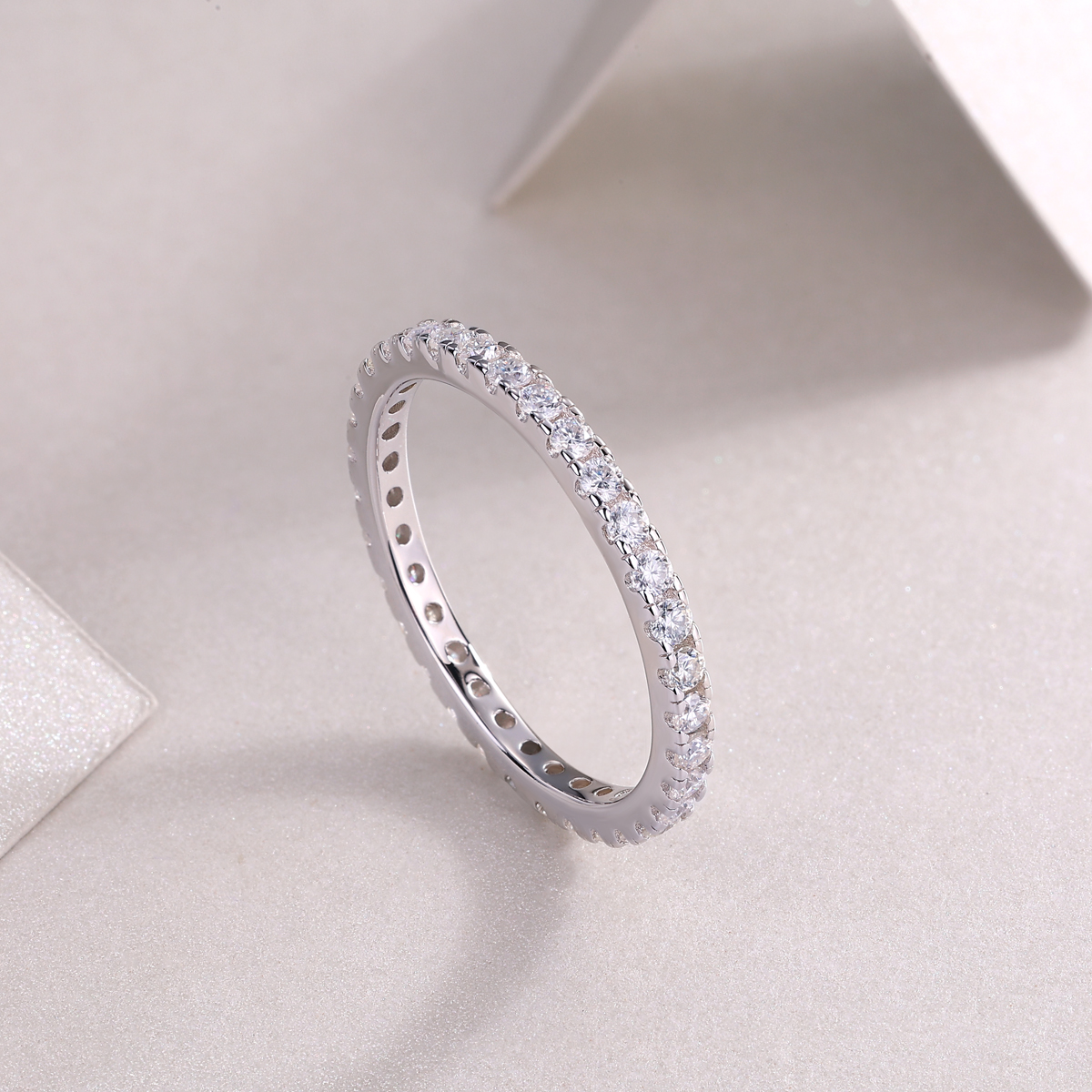 S925 Silver 3.0g Platinum Plated Moissanite Eternity Ring, 2.3mm 30pcs D VVS1 Full Band, GRA Certified US 5-9 photo 5