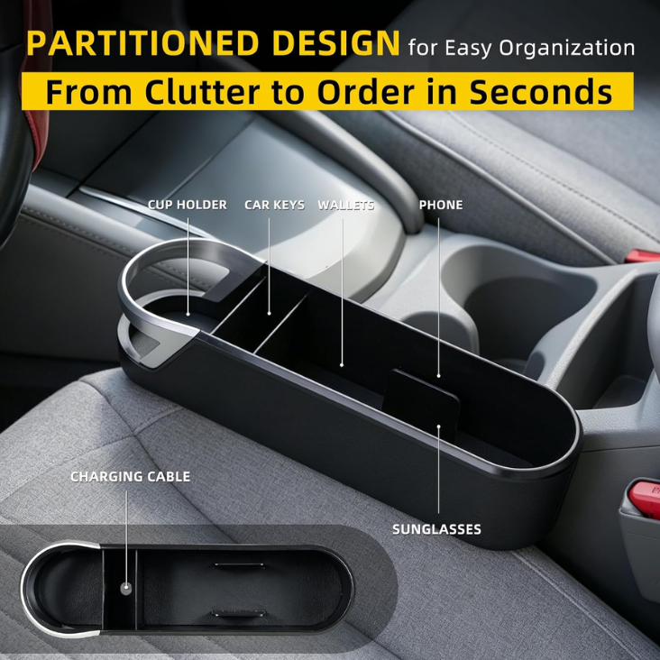 2 Pack Car Seat Gap Organizer With Cup Holder, PU Leather Car Storage Box, Fill Gap  Stop Dropping, Driver Passenger Side, Easy Install, Fits Most Vehicles photo 3