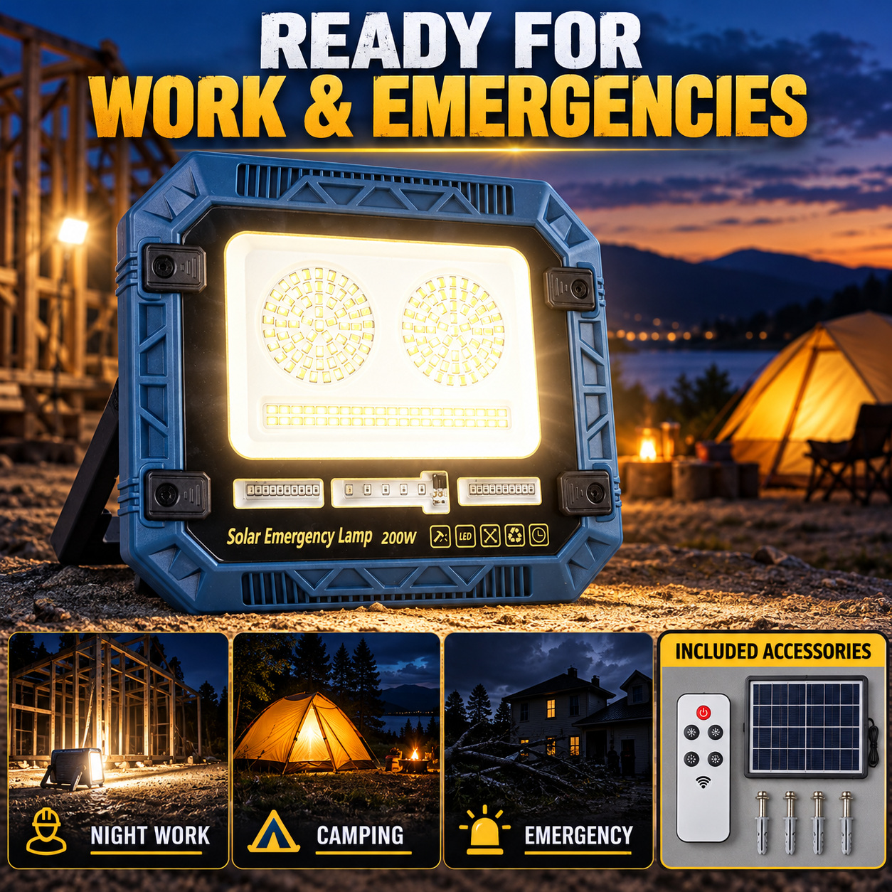 Solar Powered Rechargeable Battery Display 18650 W8115 2 7W LED Flood Light Remote Control Work photo 4