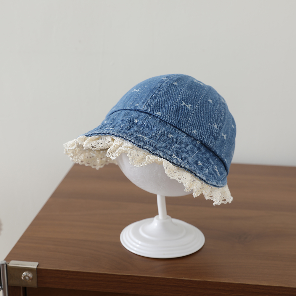 Children's Korean-style Textured Butterfly Knot Lace Trimmed Sailor Hat, Washed And Distressed Wide Brim Soft Cap photo 3