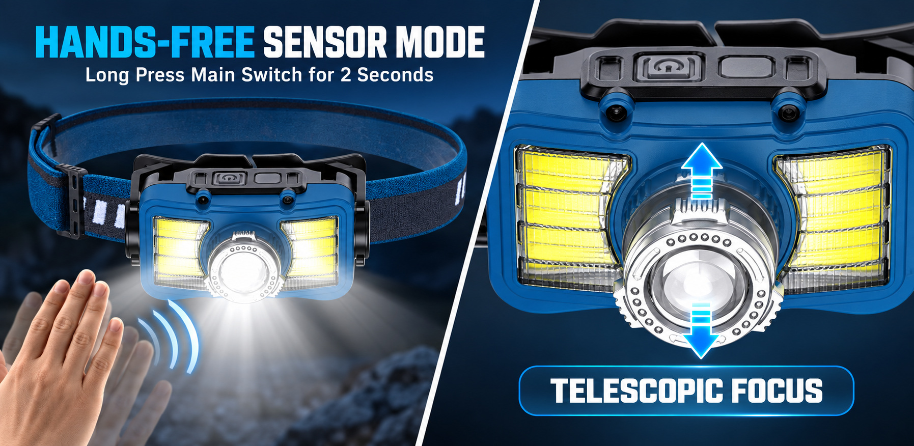 Rechargeable Motion Sensor Zoomable Battery Display 18650 W6100A 320LM LED Headlamp COB 1800mAh Head Torch photo 5