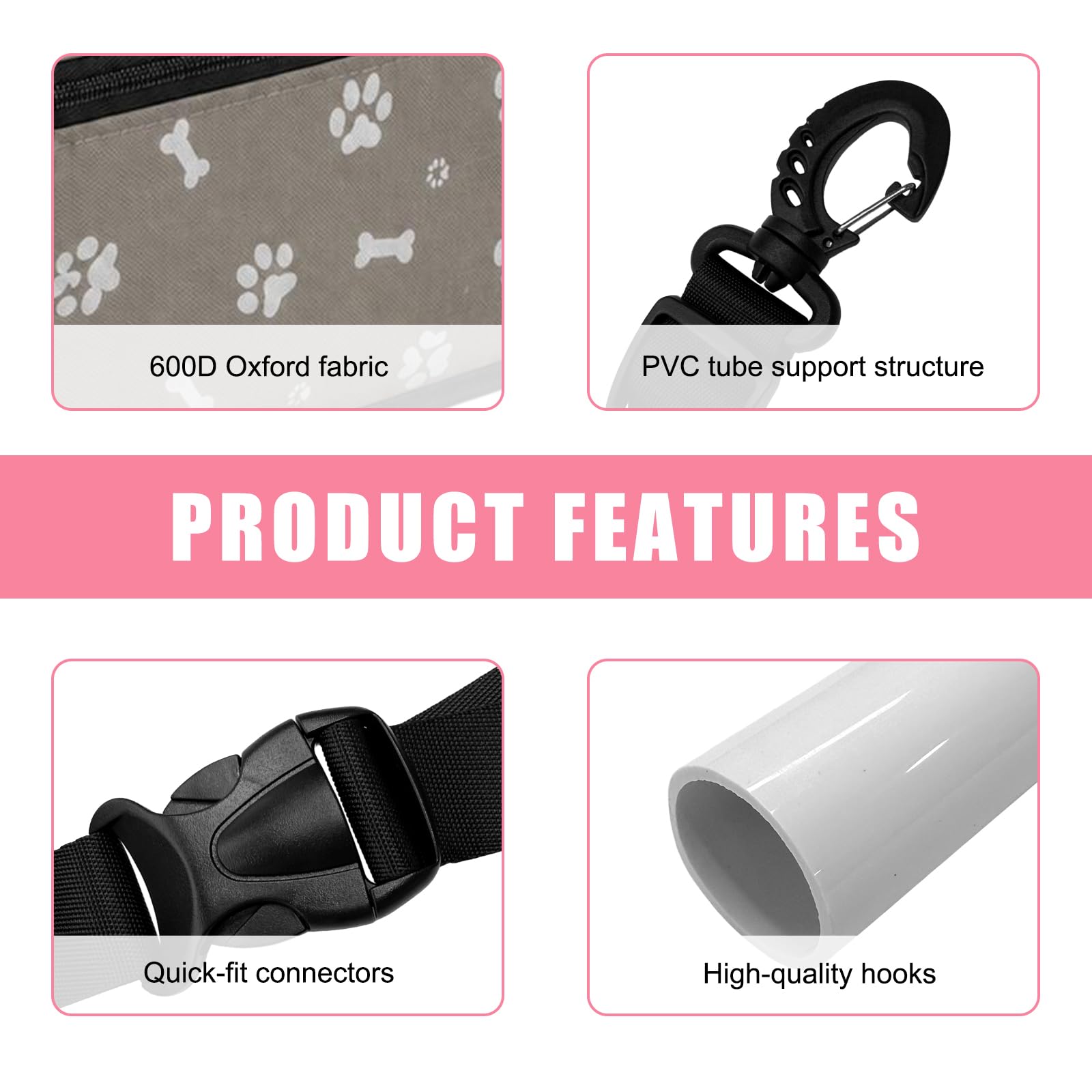 Pet Car Seat, Breathable Foldable Cat Dog Car Booster Seat With Safety Leash & Mesh Window, Waterproof Oxford Cloth Vehicle Travel Basket For Small Medium Dogs & Cats photo 8