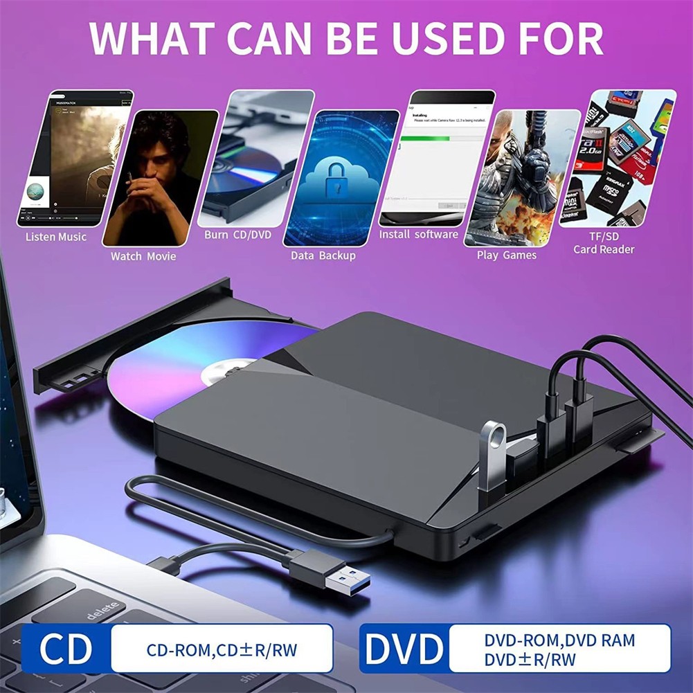 7 In1 External USB 3.0 DVD CD RW Writer Drive Burner Reader Player For Laptop PC photo 1
