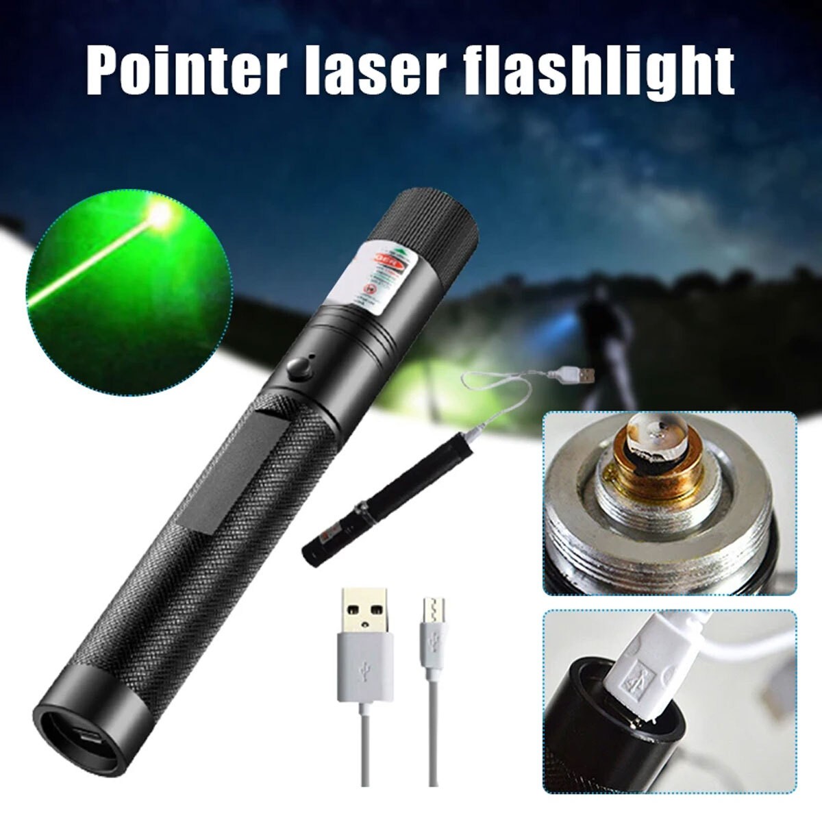 Green Laser Pointer Pen Light USB Rechargeable 990Miles 532NM Astronomy Visible Beam Light 1mw Flashlight photo 7