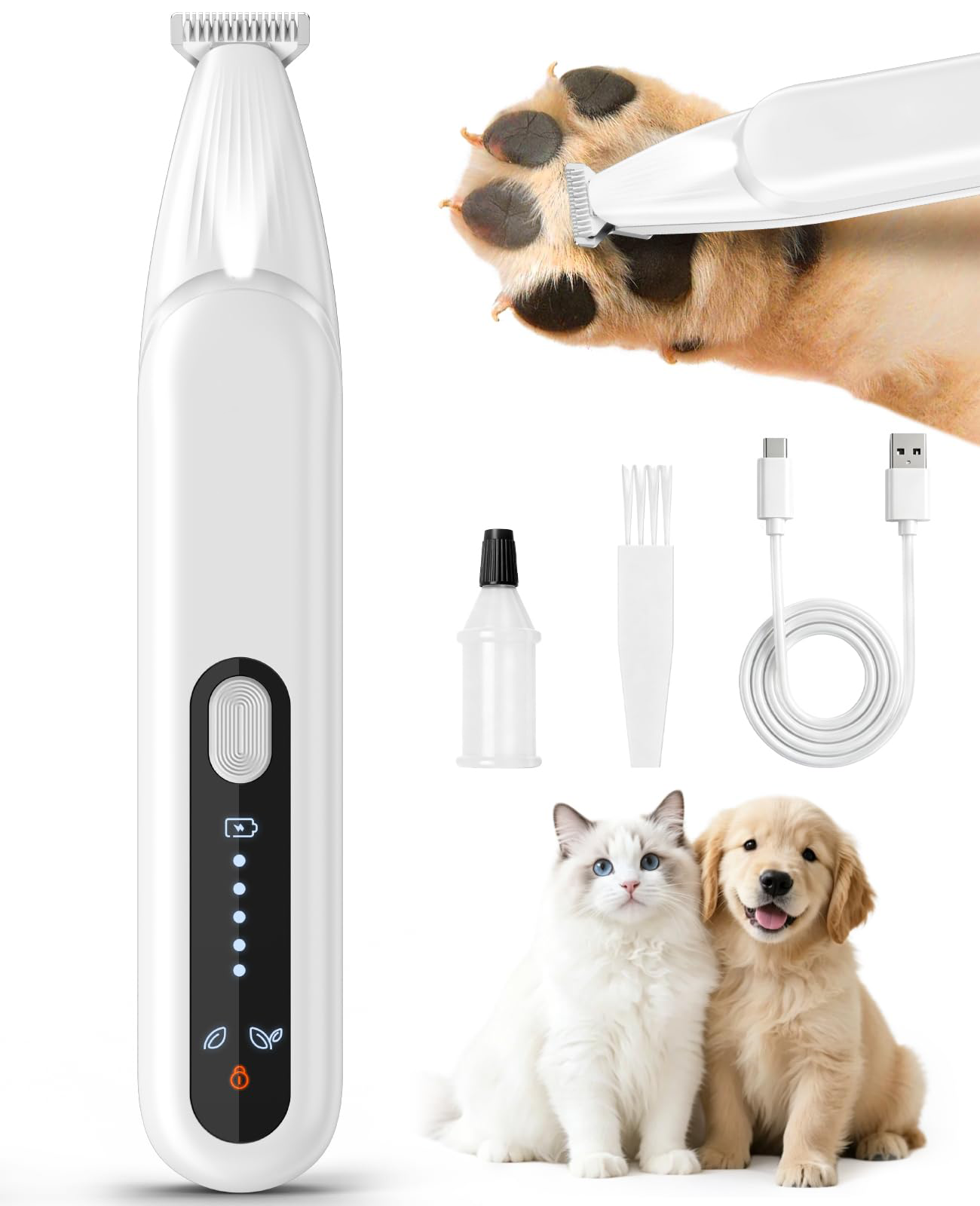 Upgrade Dog Paw Trimmer, Cordless Pet Clippers For Dogs Cats With LED Light Low Noise, Dual-Speed, IP68 Waterproof, 0.7inch Safe Blade Dog Grooming Clippers For Paws, Ears, Face, Rump, USB-C Rechagebl photo 1