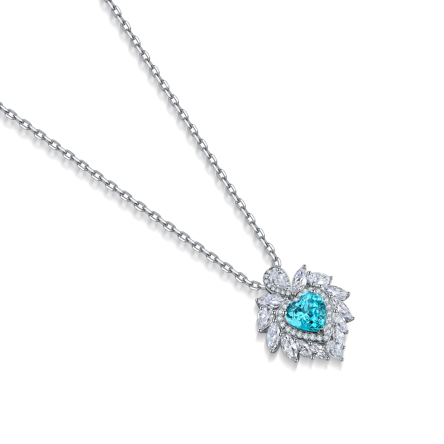 S925 Silver 4.3g Heart Lab-Created Gemstone Necklace, 7mm 5 Colors, 40&5cm photo 2