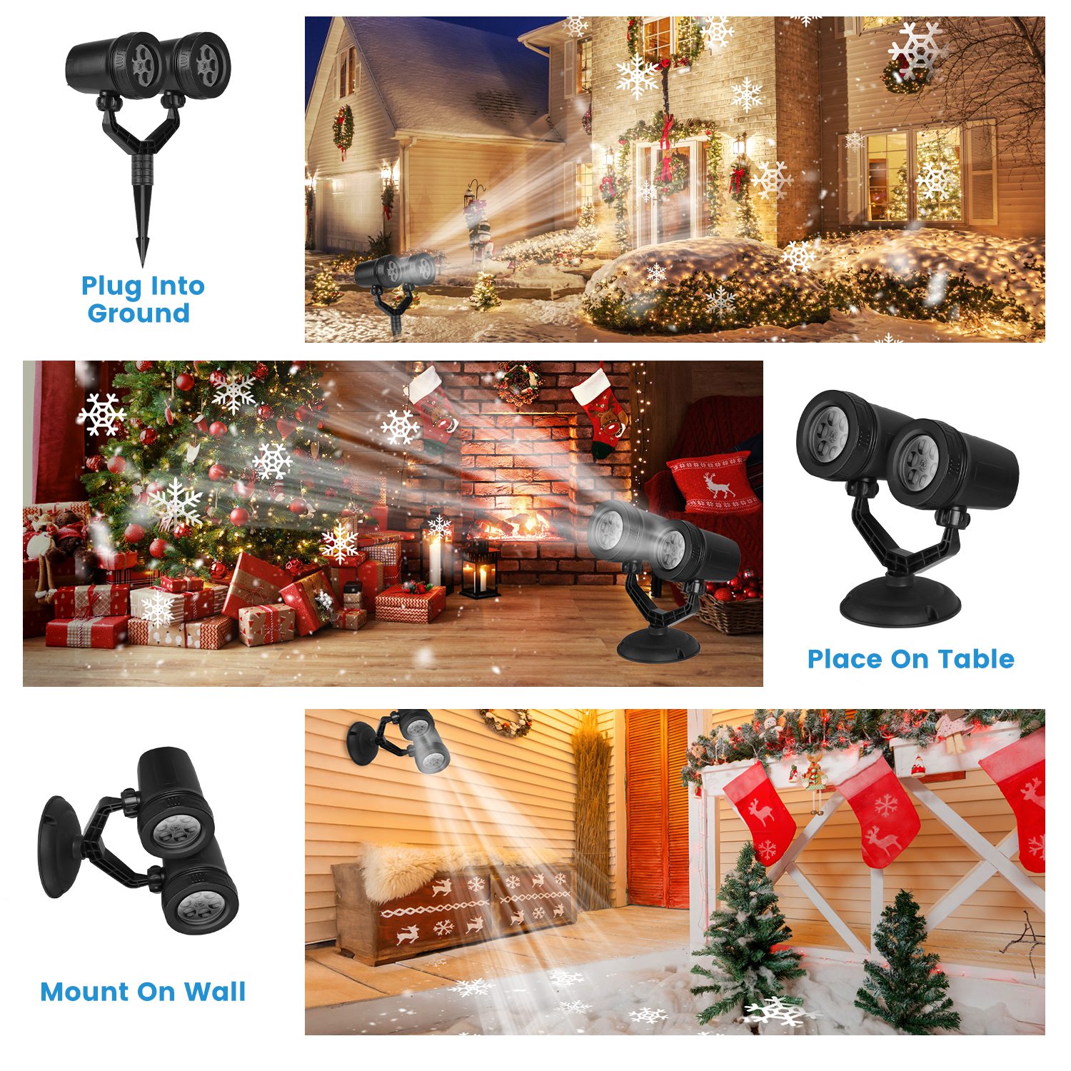 1Pc Christmas Snowflake Projector Light Dual Head LED Stake Light IP44 Waterproof Xmas Decoration For Holiday Indoor Outdoor Use Garden Patio Wall Decor photo 6
