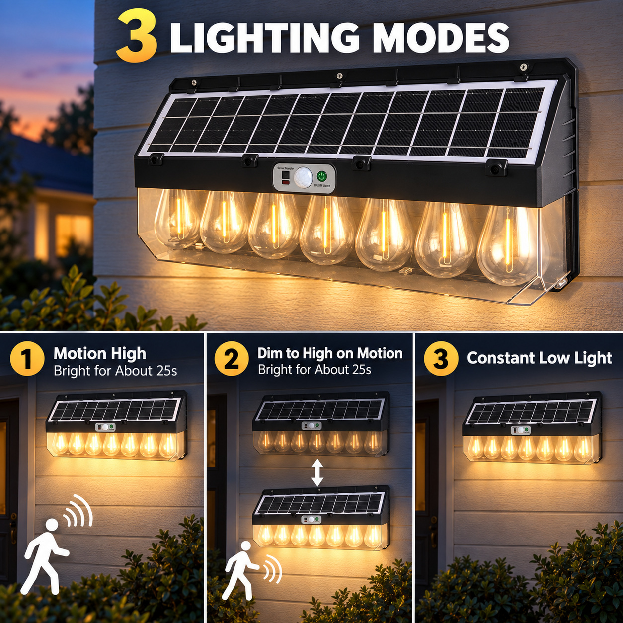 Solar Powered Rechargeable Motion Sensor LED Work Light 4800mAh For Auto W7116 7 4W Street photo 2