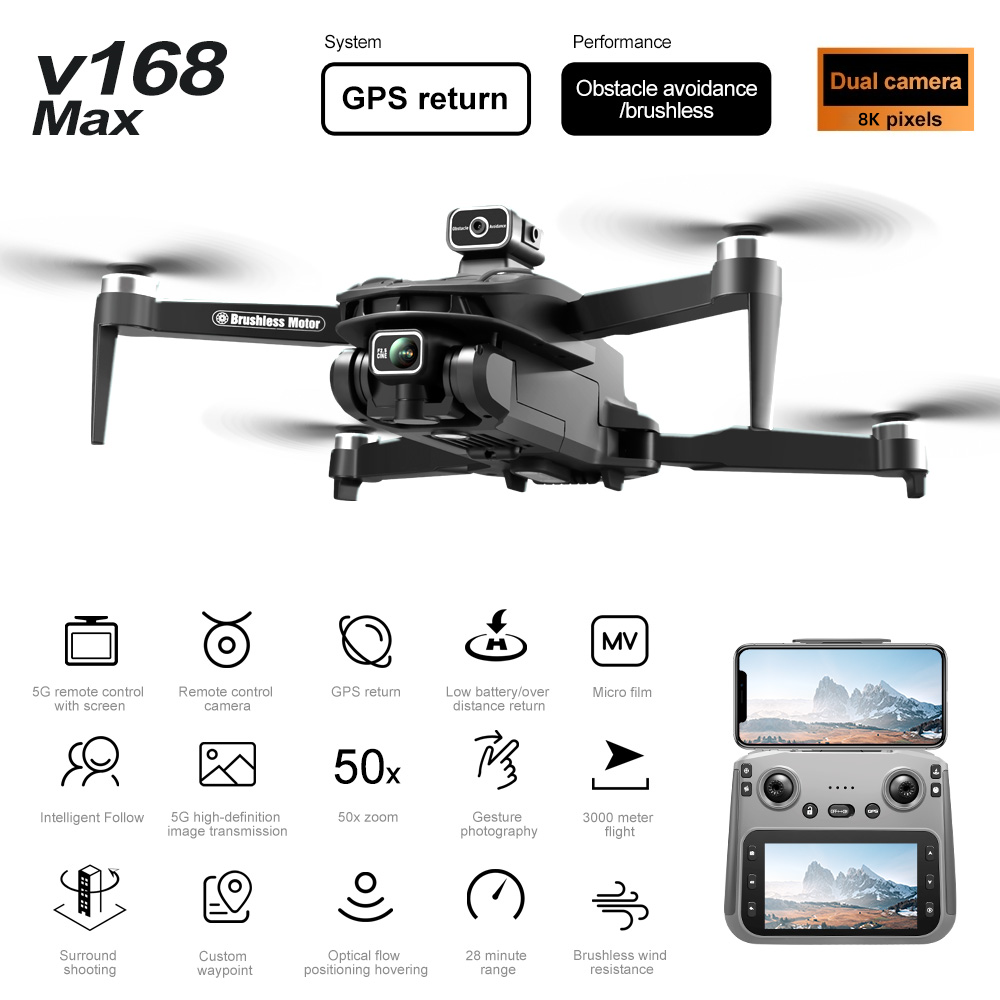V168Pro Max Drone  8K HD 4.5-inch Screen, With GPS Positioning Function. photo 6