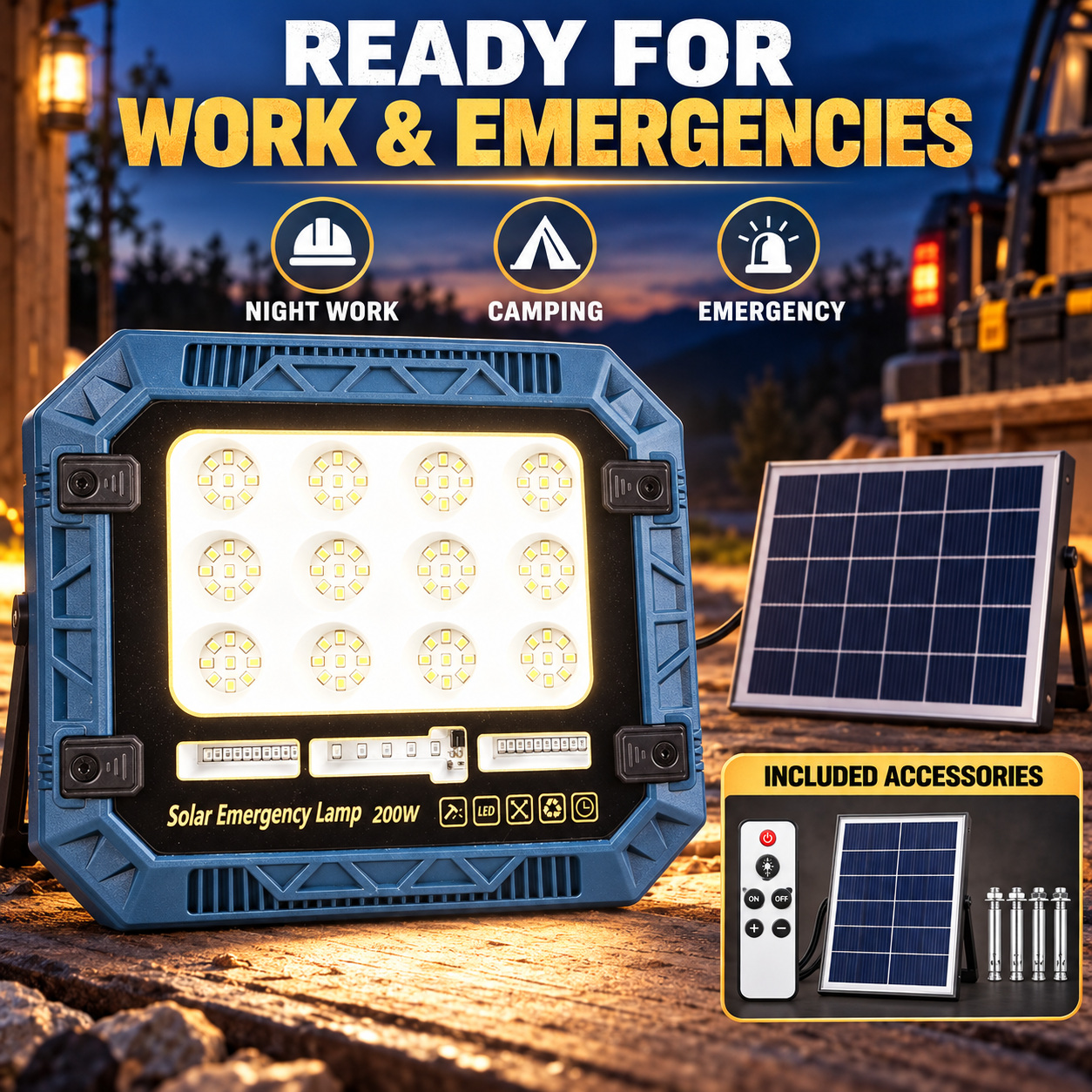 Solar Powered Rechargeable Battery Display 18650 W8112 2 Red Blue Warning LED Flood Light SMD photo 8