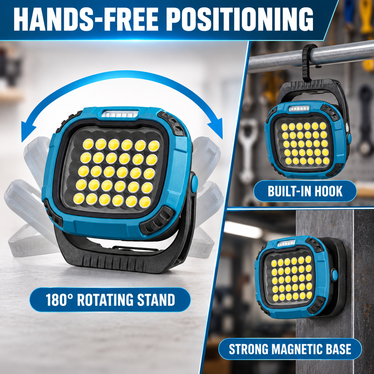 Rechargeable Magnetic Battery Display Type C LED Work Light Base Hanging W893 2 3 Hour photo 5