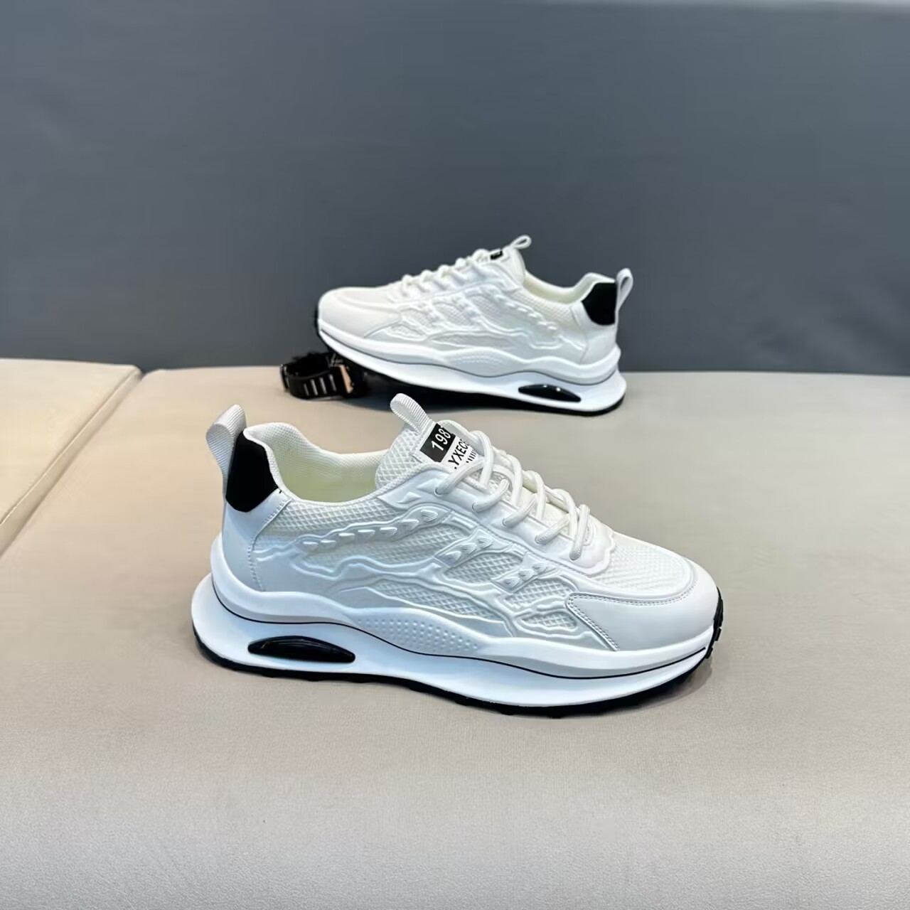 White Laceup Sneakers Fashion Breathable Mesh Flat Shoes Lightweight Versatile Casual Running Walking Shoes photo 2