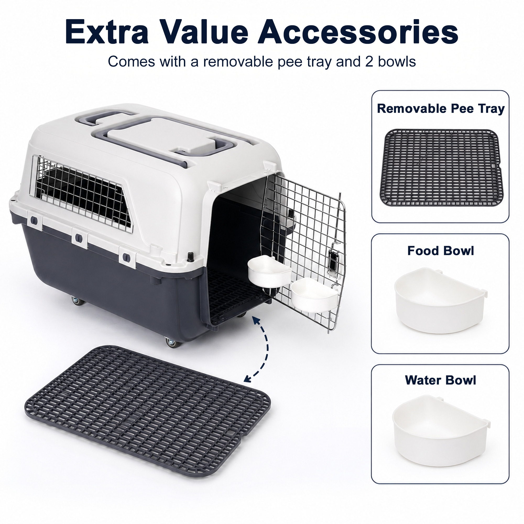 Large Pet Carrier For Cats And Dogs, Travel Crate With Ventilated Metal Door, Dual-Point Locking System, Removable Wheels And Detachable Top, Kennel For Car Travel photo 7