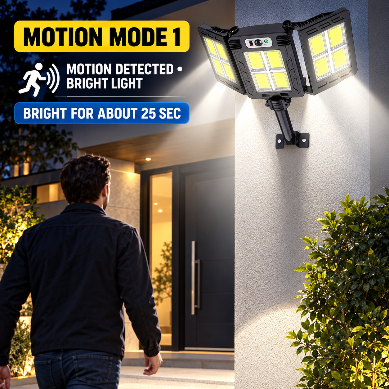 Solar Powered Rechargeable Motion Sensor COB LED Work Light 3000mAh For Auto W786 4 Battery photo 3
