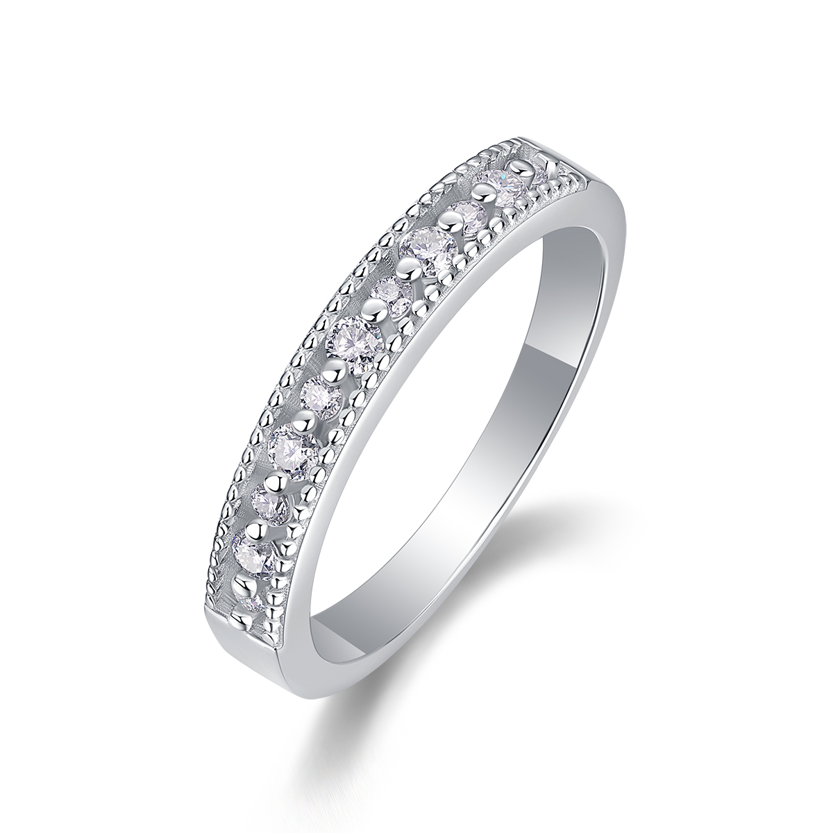 S925 Silver 2.5g Platinum Plated Moissanite Ring, 2.8mm Milgrain Stackable Band, GRA Certified US 5-9 photo 1