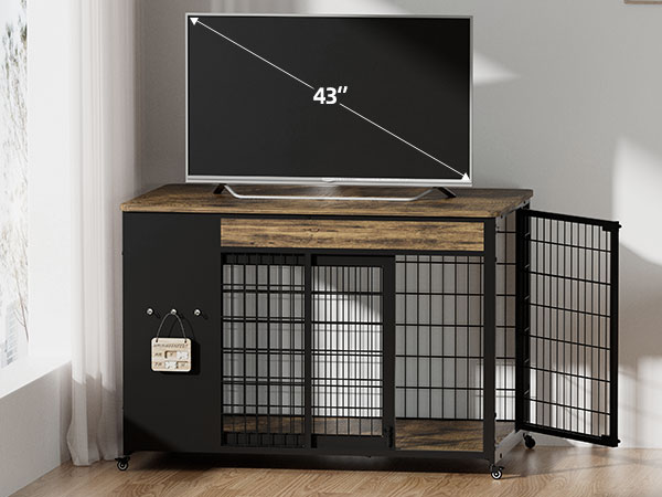 42-Inch Double Wide Wooden Double-Door Dog Crate Side Table Combo - Heavy-Duty DIY Assembly, Chew-Resistant Construction, Indoor Living Room Functional Home Decor Furniture For Large Breeds photo 1