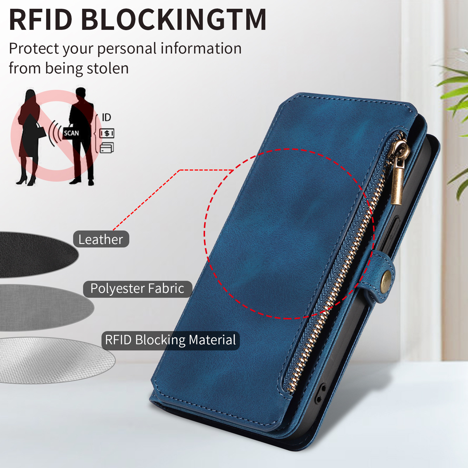 Wallet Flip Zipper Phone Leather Case photo 3