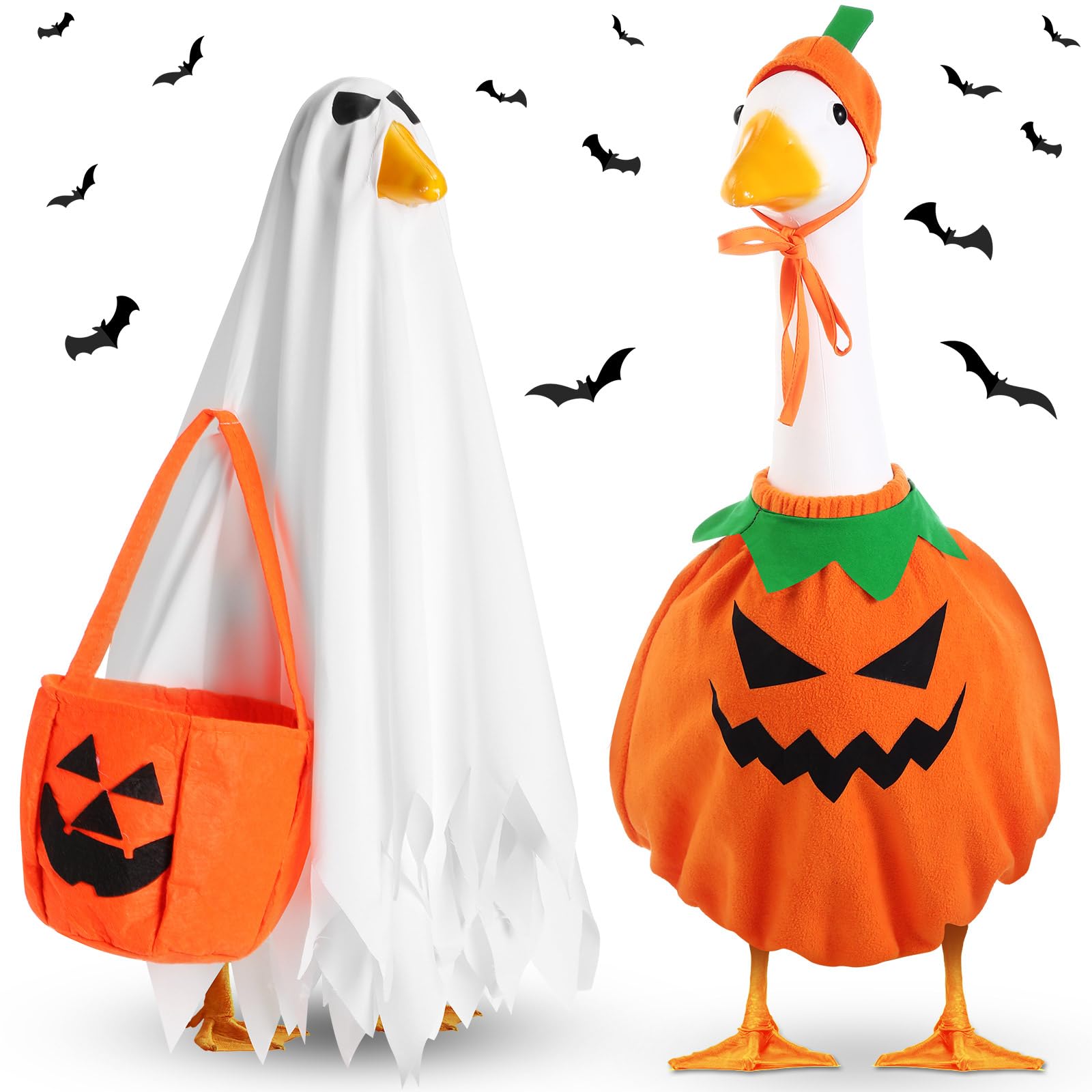 Halloween Fall Porch Goose Outfit, 23in Lawn Goose Cloth Halloween Ghost Pumpkin Costume For Lawn Goose, Patio Yard Art Geese Decor, Thanksgiving Fall Themes Seasonal Accessory photo 1