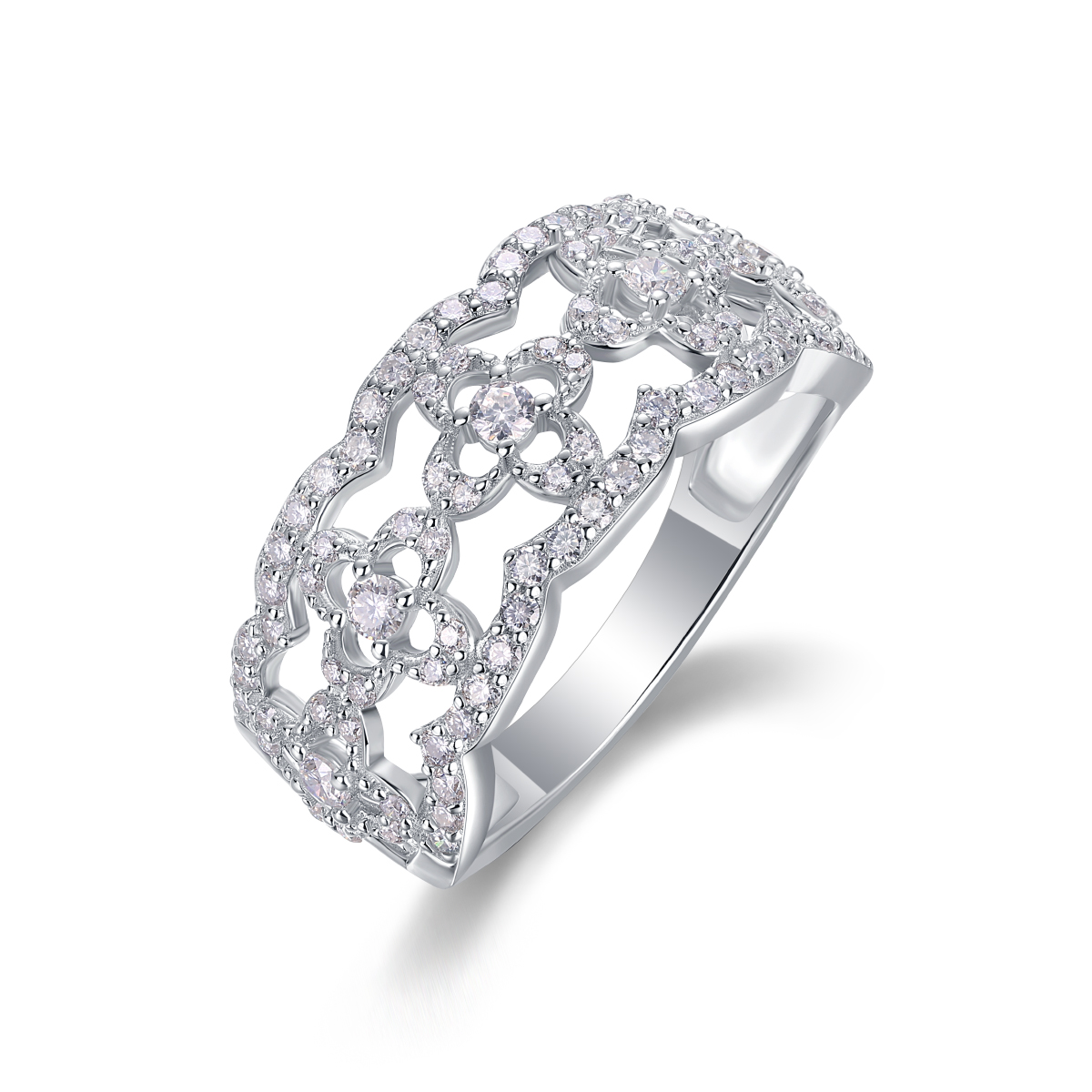 S925 Silver 3.3g Platinum Plated Moissanite Ring, 10mm Vintage Floral Filigree Band, GRA Certified US 5-9 photo 1