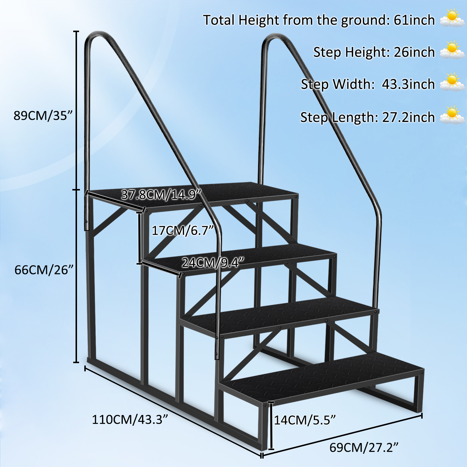 4-level Ladder With Handrails, Two Handrails -TEMU Can Only Be Picked Up-Shipped From Non EBay Certified Warehouse photo 2