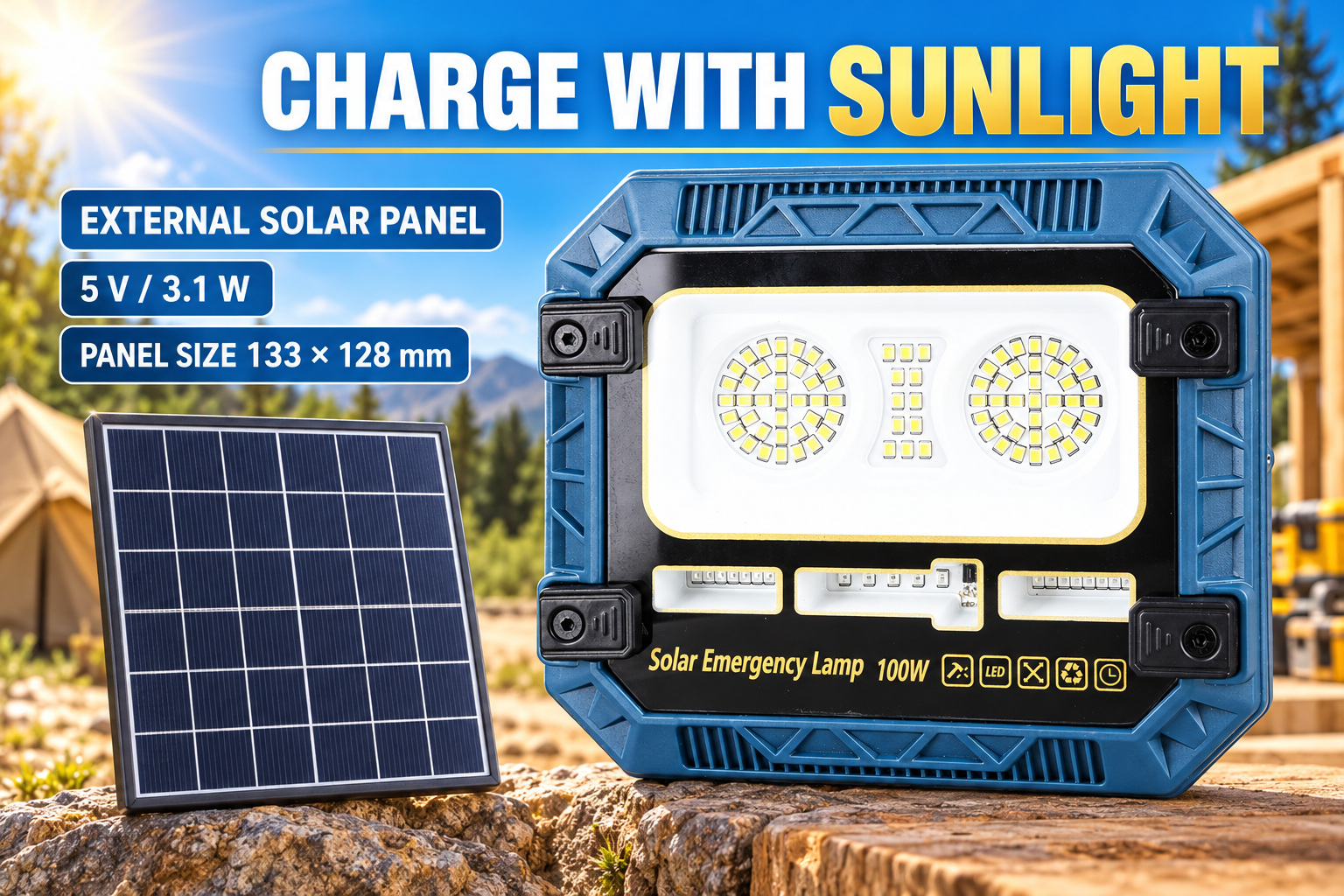 Solar Powered Rechargeable Battery Display 18650 W8115 1 3600mAh LED Flood Light 86 3 1W photo 3